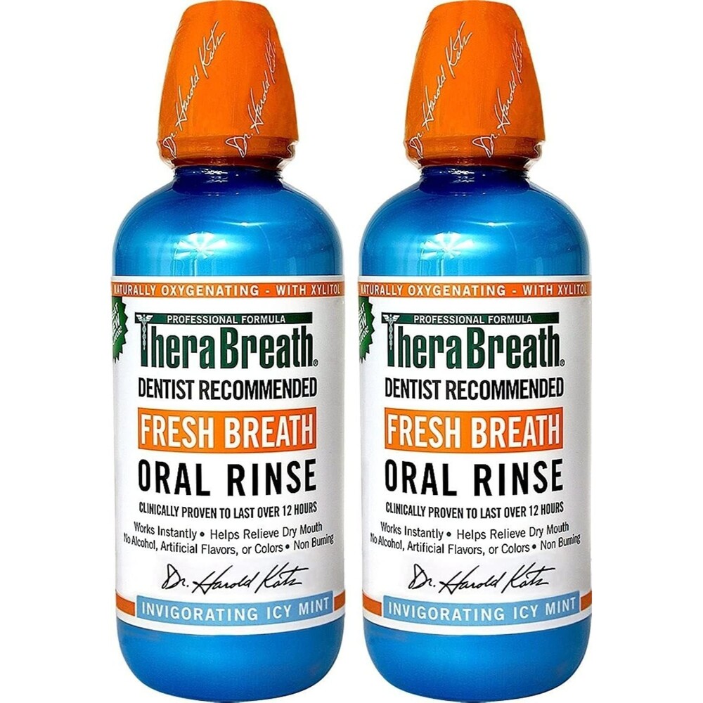 2-Pack TheraBreath Dentist Recommended Fresh Oral Rinse Icy Mint Flavor 16oz